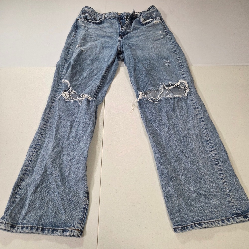 Forever 21 Premium 90s Fit Distressed Straight Leg Jeans Light Wash Blue Size 29